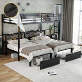 Bellemave® Full XL Over Twin & Twin Triple Bunk Bed with Drawers, Shelving & USB - Bellemave